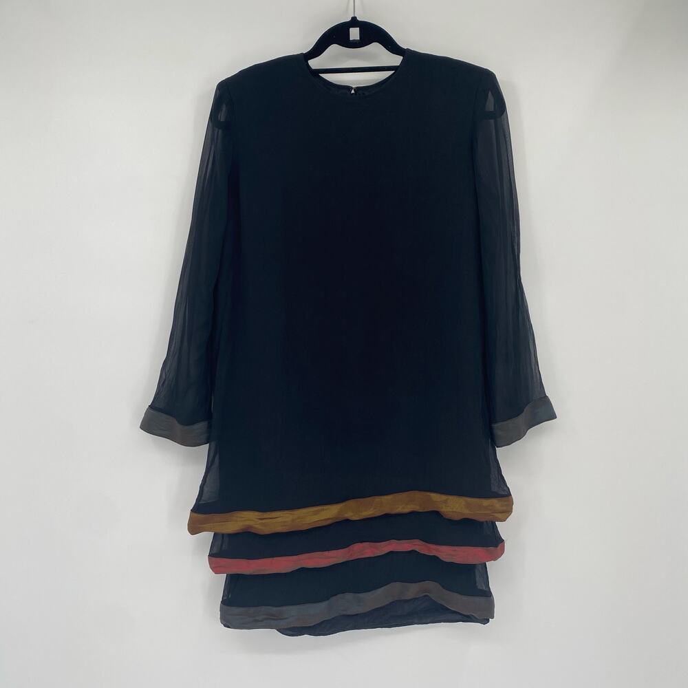 Darby Scott Black Silk Vintage Long Sleeve Shift Dress Size 10